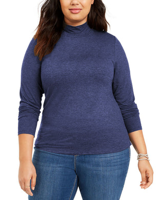 Blusa plus size lisa gola alta feminina Style &amp; Co, azul, tamanho 3, extra grande