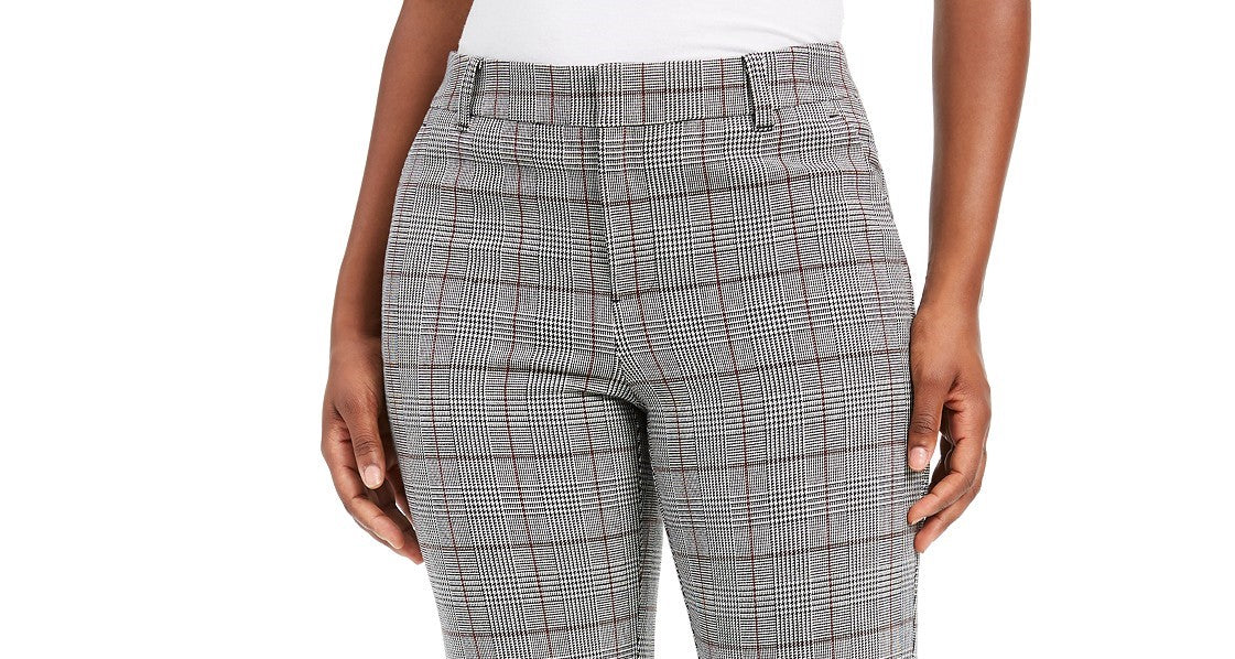 Calça feminina Charter Club Petite Plaid com perna reta, cinza, tamanho 12