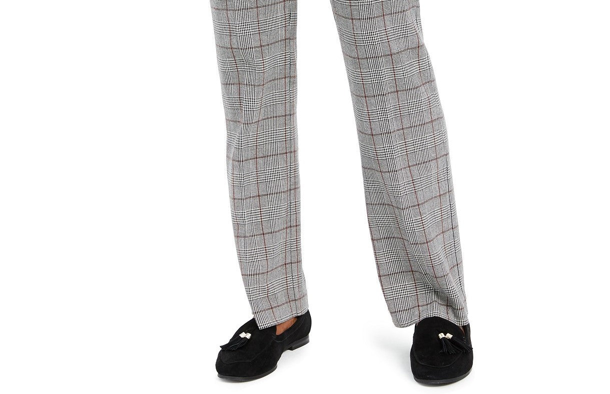 Calça feminina Charter Club Petite Plaid com perna reta, cinza, tamanho 12