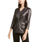 Top feminino Alfani com torção frontal metálica, preto, tamanho pequeno