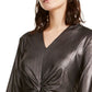 Top feminino Alfani com torção frontal metálica, preto, tamanho pequeno