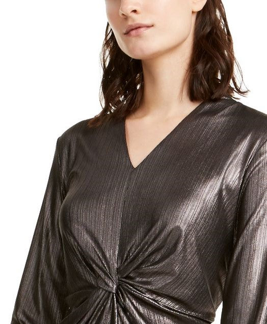 Top feminino Alfani com torção frontal metálica, preto, tamanho pequeno