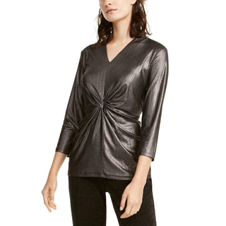 Alfani Women's Metallic Twist-Front Top Charcoal Size Extra Large