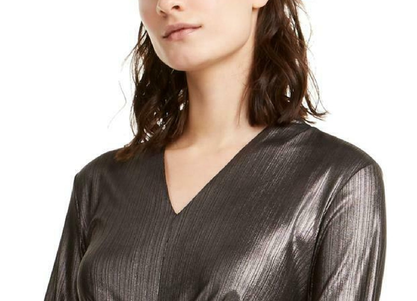 Blusa feminina Alfani Metallic Twist-Front, cor carvão, tamanho 2, extra grande