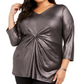 Top feminino Alfani Plus Size com torção frontal metálica, preto, tamanho 2, extra grande