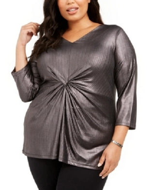 Top feminino Alfani Plus Size com torção frontal metálica, preto, tamanho 2, extra grande