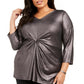 Top feminino Alfani Plus Size com torção frontal metálica, preto, tamanho 1X