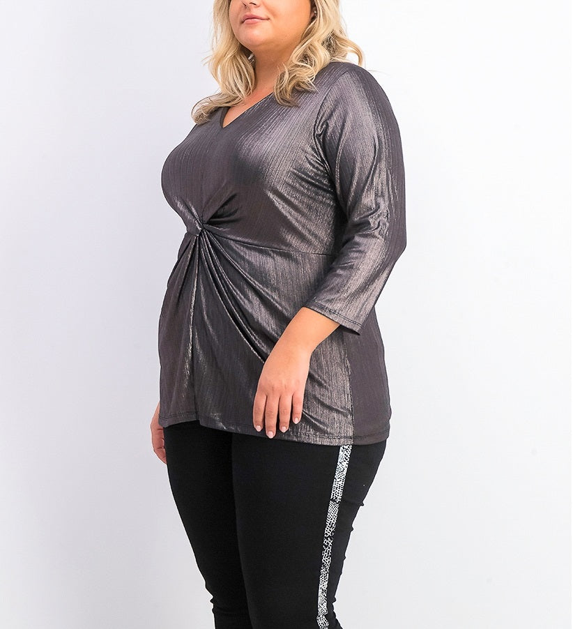 Top feminino Alfani Plus Size com torção frontal metálica, preto, tamanho 1X
