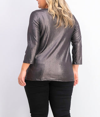 Top feminino Alfani Plus Size com torção frontal metálica, preto, tamanho 1X