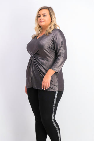 Top feminino Alfani Plus Size com torção frontal metálica, preto, tamanho 3 extra grande