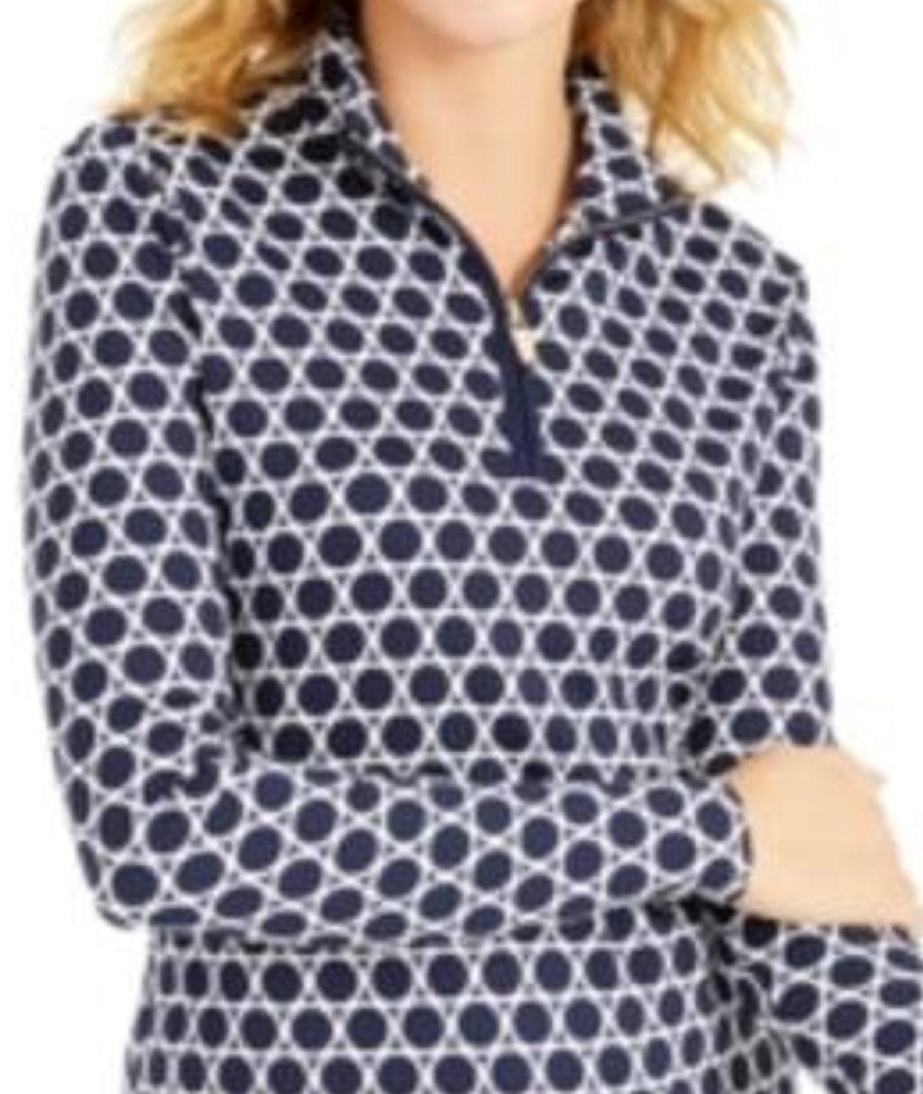 Camiseta feminina estampada Charter Club com zíper e manga curta, azul, tamanho pequeno