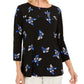 Blusa plissada com estampa floral feminina Charter Club, preta, tamanho pequeno