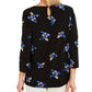 Blusa plissada com estampa floral feminina Charter Club, preta, tamanho pequeno