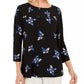 Blusa plissada com estampa floral feminina Charter Club, preta, tamanho grande