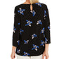 Blusa plissada com estampa floral feminina Charter Club, preta, tamanho grande