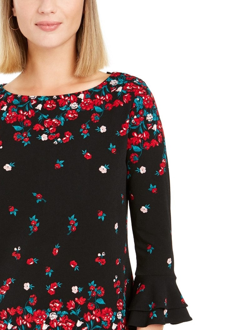 Blusa feminina com estampa floral e manga sino Charter Club, preta, tamanho pequeno