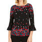 Blusa feminina com estampa floral e manga sino Charter Club, preta, tamanho extra grande
