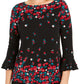 Blusa feminina com estampa floral e manga sino Charter Club, preta, tamanho extra grande