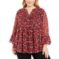 Top feminino com estampa floral e pregas Charter Club, vermelho, tamanho XXG