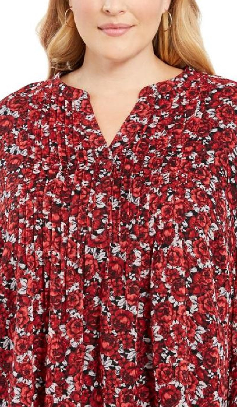 Top feminino com estampa floral e pregas Charter Club, vermelho, tamanho XXG