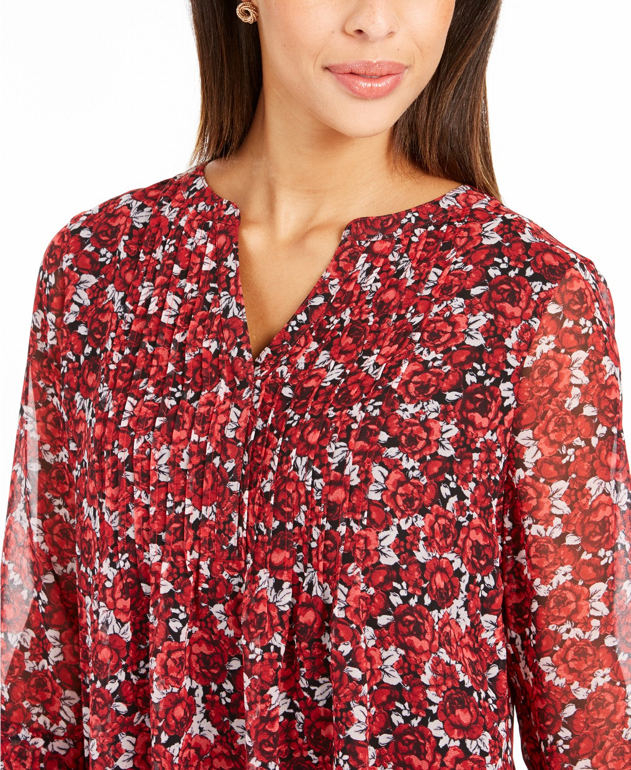 Blusa feminina Charter Club com estampa floral e manga sino, vermelha, tamanho pequeno