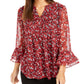 Blusa feminina Charter Club com estampa floral e manga sino, vermelha, tamanho pequeno