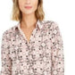 Camisa polo feminina Charter Club com estampa de manga 3/4, rosa, tamanho XX-G