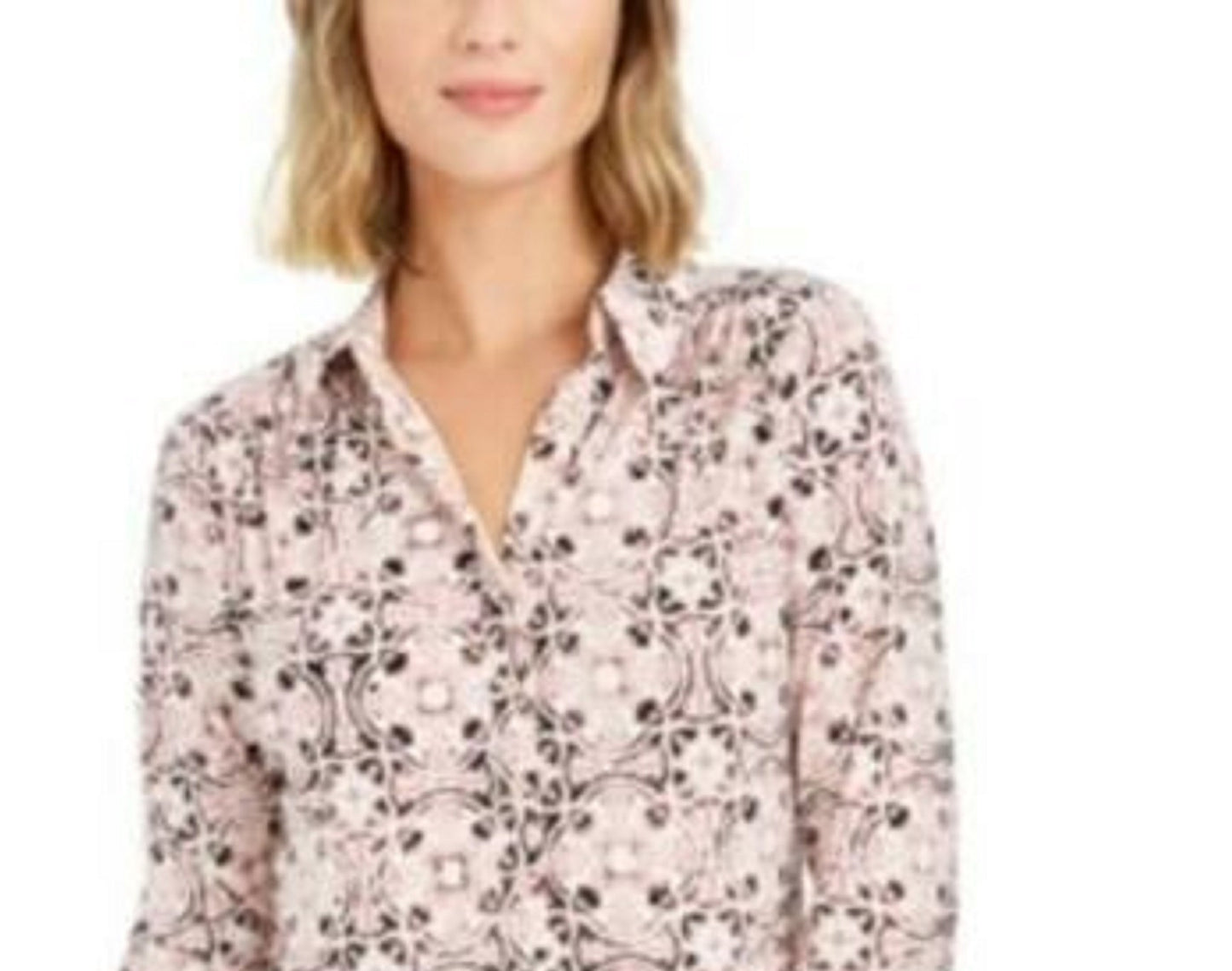 Camisa polo feminina Charter Club com estampa de manga 3/4, rosa, tamanho XX-G