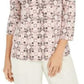 Camisa polo feminina Charter Club com estampa de manga 3/4, rosa, tamanho XX-G