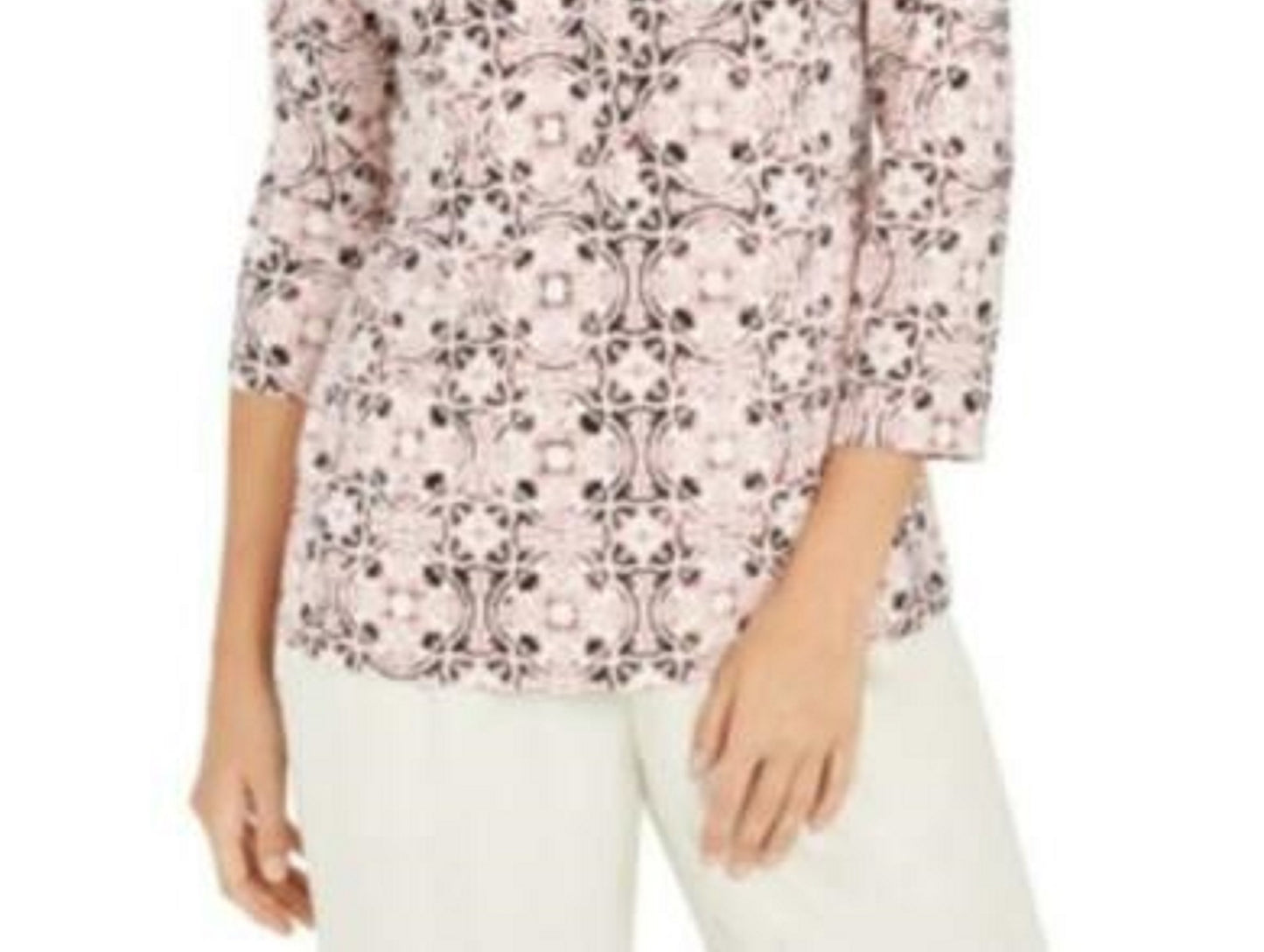Camisa polo feminina Charter Club com estampa de manga 3/4, rosa, tamanho XX-G