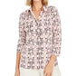 Camisa polo feminina Charter Club com estampa de manga 3/4, rosa, tamanho pequeno