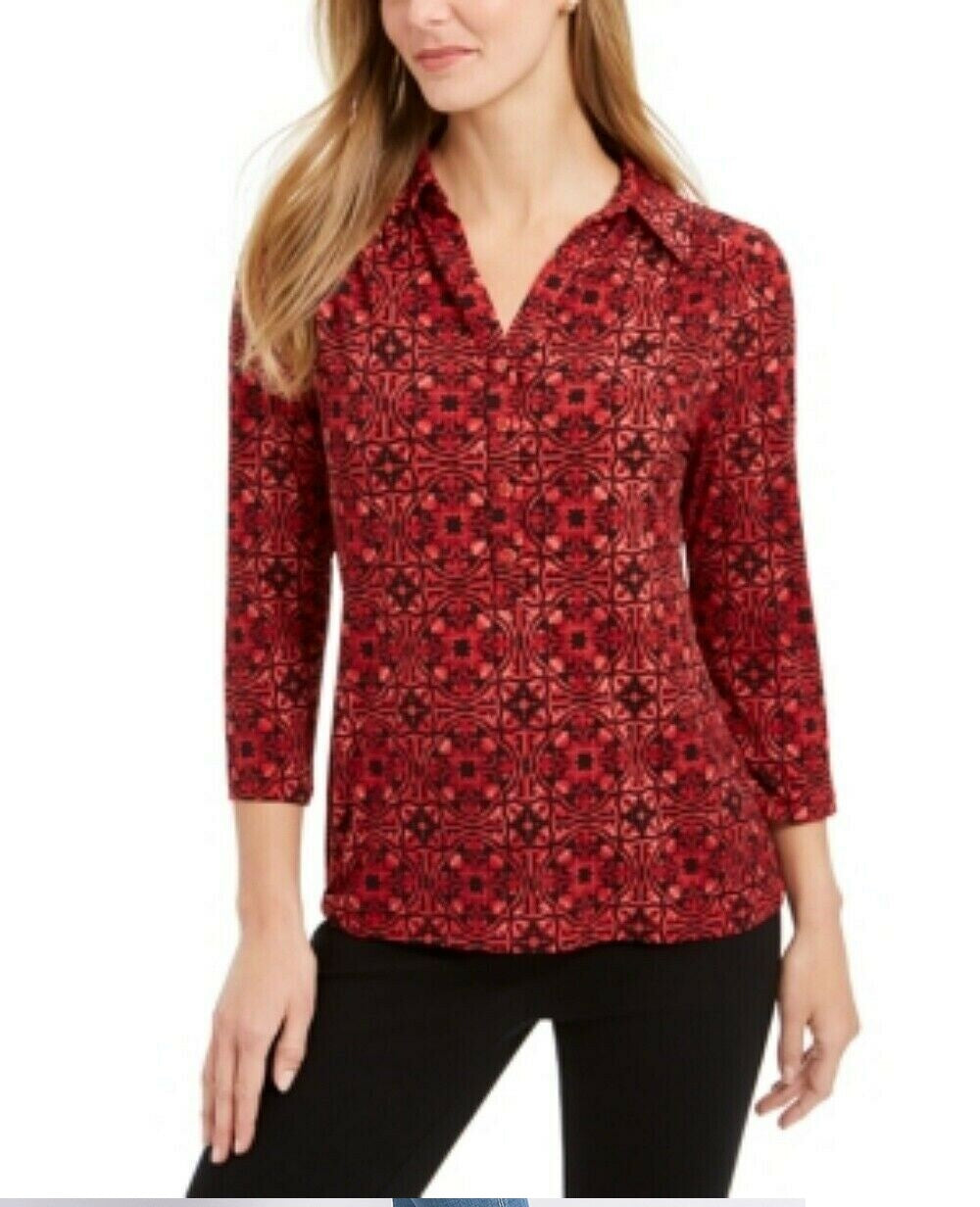 Camisa polo feminina estampada Charter Club vermelha tamanho grande