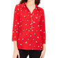 Camisa polo feminina Charter Club com estampa de manga 3/4, vermelha, tamanho X-S
