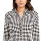 Camisa polo feminina Charter Club com estampa de manga 3/4, preta, tamanho grande