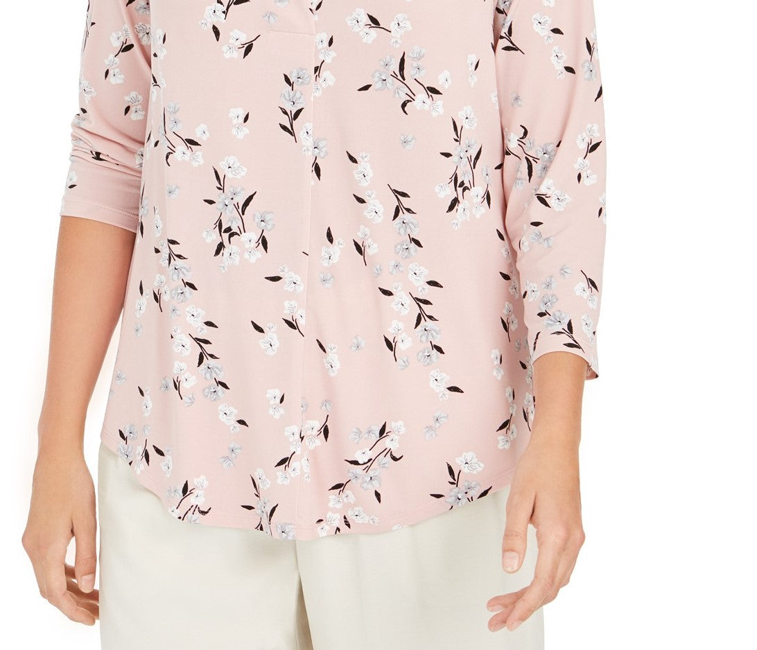 Top feminino estampado com decote em V, rosa, tamanho 2, extra grande, Charter Club