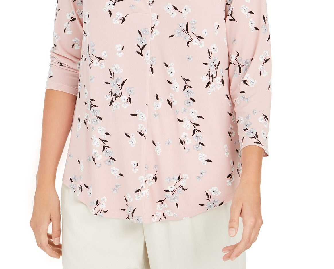 Top feminino estampado com decote em V, rosa, tamanho pequeno, Charter Club