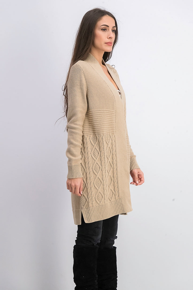 Cardigan feminino patchwork Charter Club bege tamanho grande