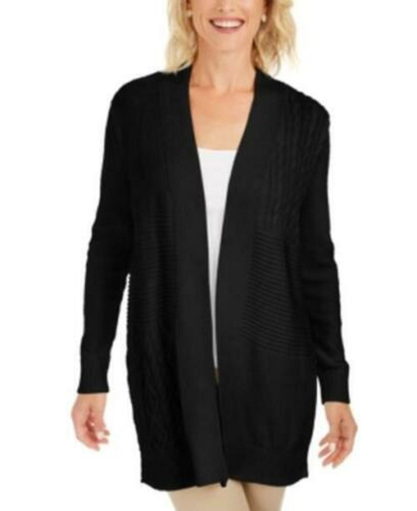 Cardigan feminino patchwork Charter Club preto tamanho extra pequeno