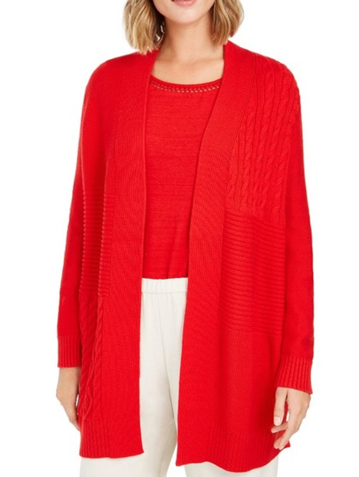 Cardigan feminino patchwork Charter Club vermelho tamanho extra grande