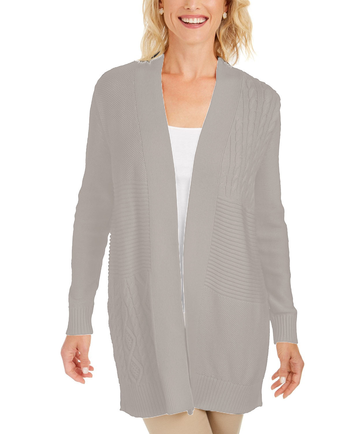 Cardigan feminino Charter Club Petite Patchwork Bege Tamanho Pequeno