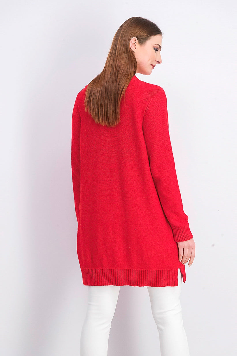 Cardigan feminino pequeno com patchwork Charter Club vermelho deslumbrante, tamanho pequeno