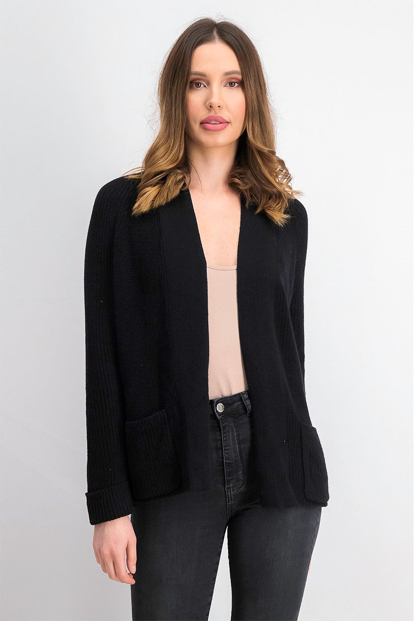 Cardigan feminino de algodão com abertura frontal, preto, tamanho extra grande, Charter Club