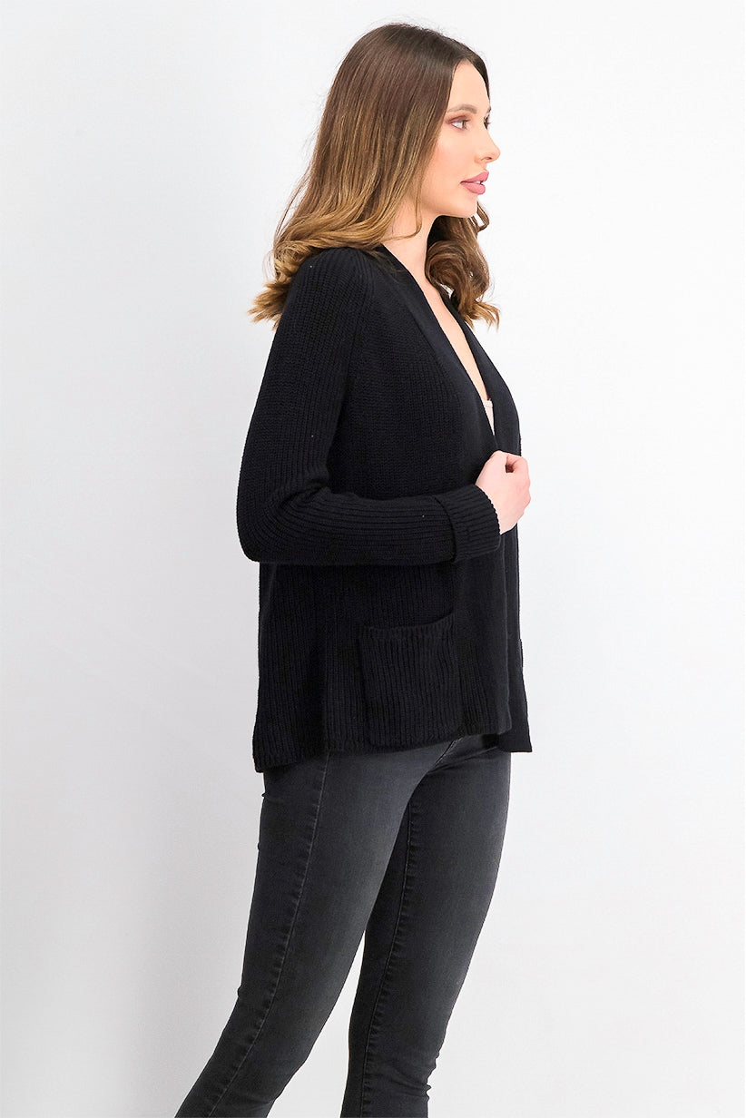 Cardigan feminino de algodão com abertura frontal, preto, tamanho extra grande, Charter Club