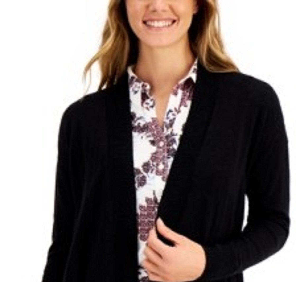 Cardigan feminino de algodão com abertura frontal, preto, tamanho extra pequeno, Charter Club