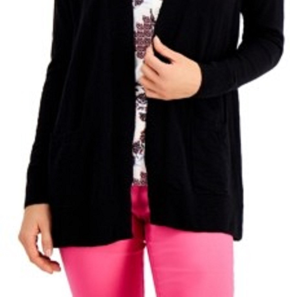 Cardigan feminino de algodão com abertura frontal, preto, tamanho extra pequeno, Charter Club