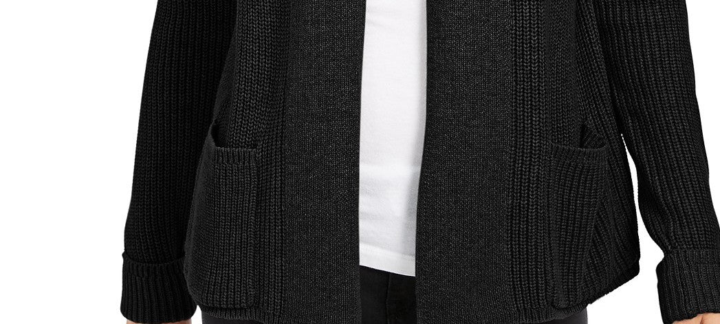 Cardigan curto de algodão feminino Charter Club Petite, preto, tamanho pequeno grande