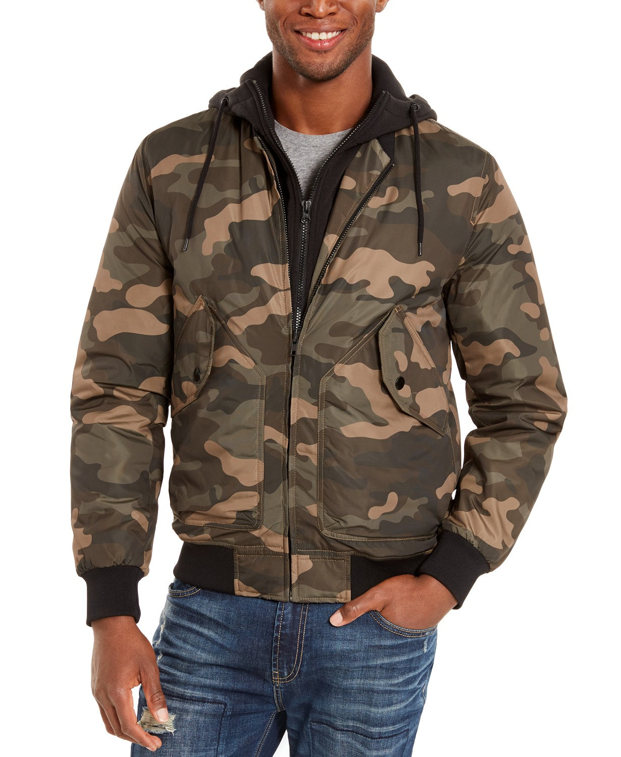 Jaqueta bomber camuflada Cortez masculina American Rag, verde, tamanho pequeno