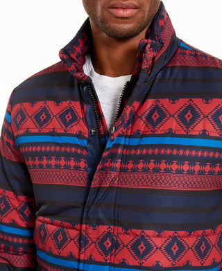 American Rag Men's Geometric Puffer Jacket Red Size Small
