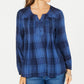Blusa plissada xadrez pequena feminina Style &amp; Co, azul, tamanho P