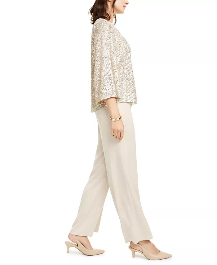Calça feminina Alfani Petite Snake-Graved Wide Leg Bege Tamanho 14